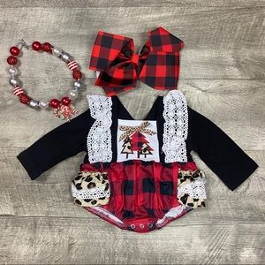 Baby girls buffalo plaid Christmas tree romper